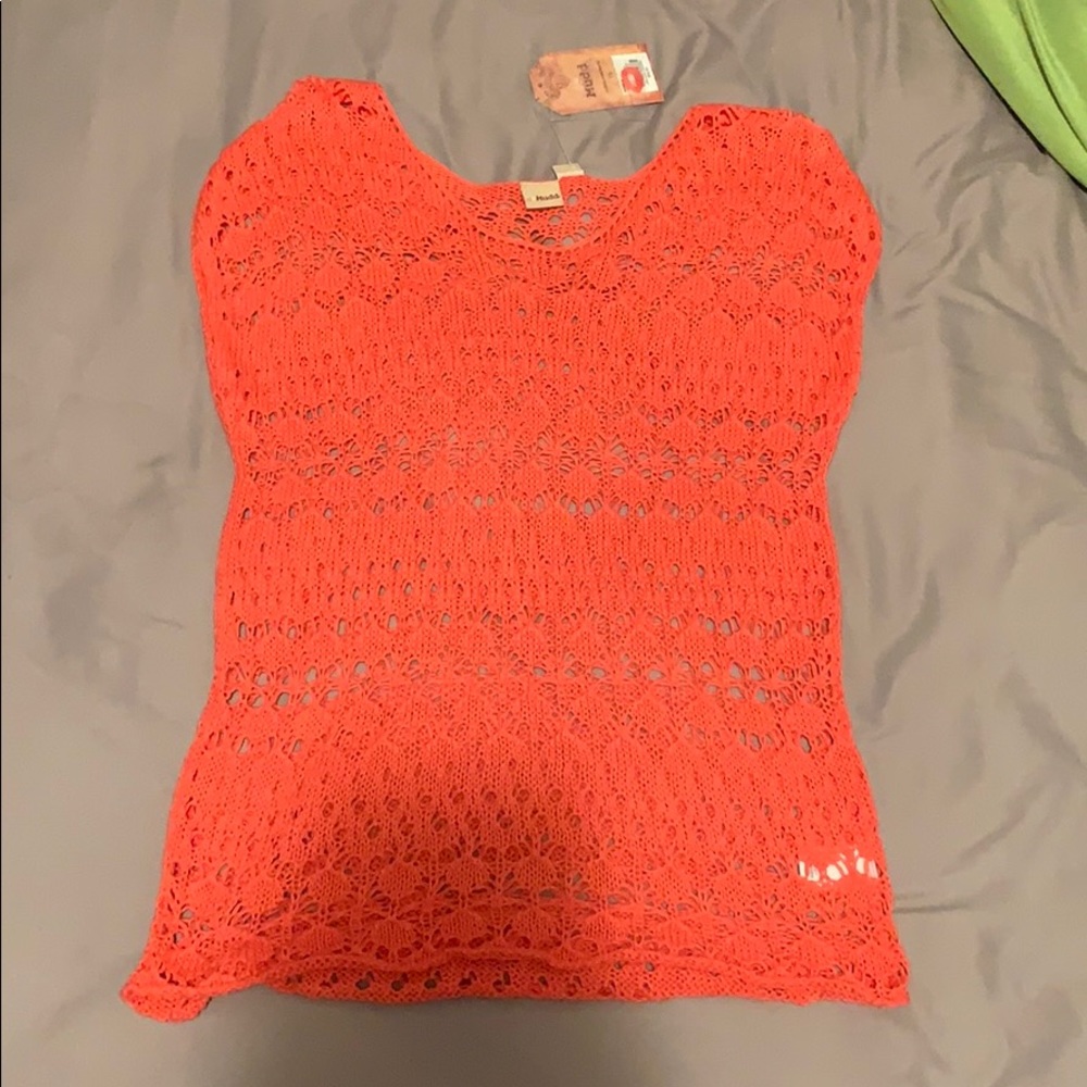 Peach/Coral “Open Work Sweater”
